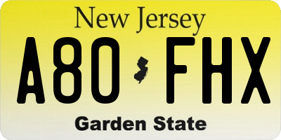 NJ license plate A80FHX