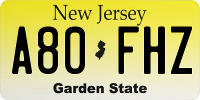 NJ license plate A80FHZ