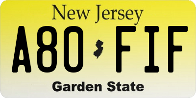 NJ license plate A80FIF