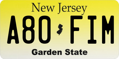 NJ license plate A80FIM