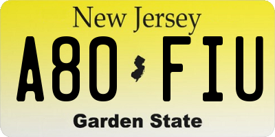 NJ license plate A80FIU