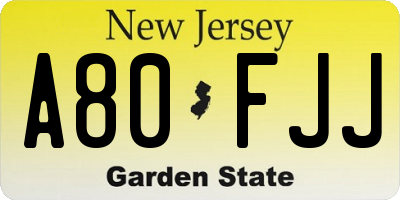 NJ license plate A80FJJ
