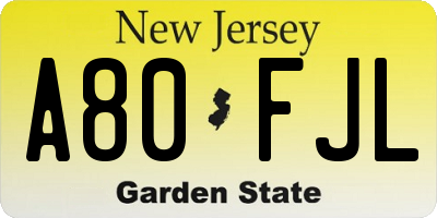 NJ license plate A80FJL