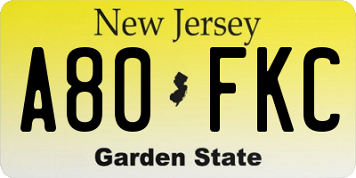 NJ license plate A80FKC