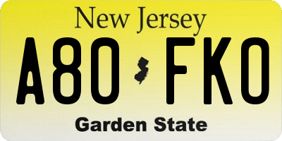 NJ license plate A80FKO