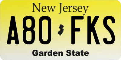NJ license plate A80FKS