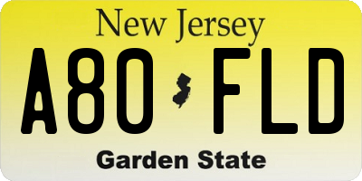 NJ license plate A80FLD