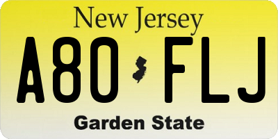 NJ license plate A80FLJ