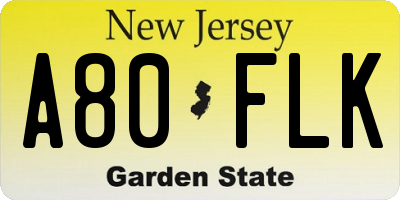 NJ license plate A80FLK