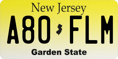 NJ license plate A80FLM