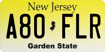 NJ license plate A80FLR