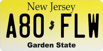 NJ license plate A80FLW