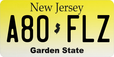 NJ license plate A80FLZ