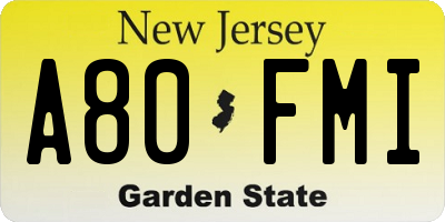 NJ license plate A80FMI
