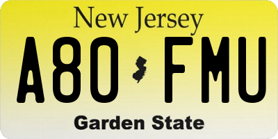 NJ license plate A80FMU