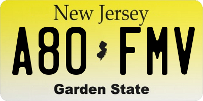 NJ license plate A80FMV
