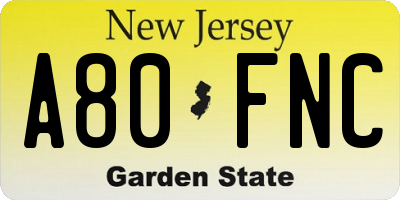 NJ license plate A80FNC