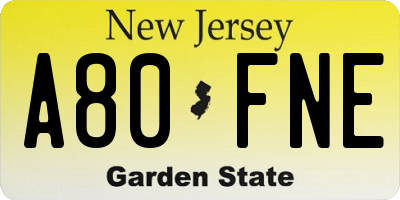 NJ license plate A80FNE