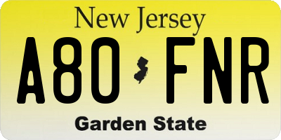 NJ license plate A80FNR