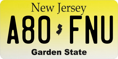 NJ license plate A80FNU