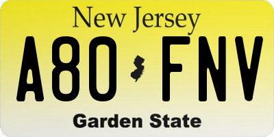 NJ license plate A80FNV
