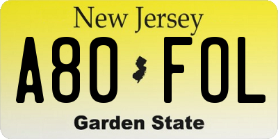 NJ license plate A80FOL