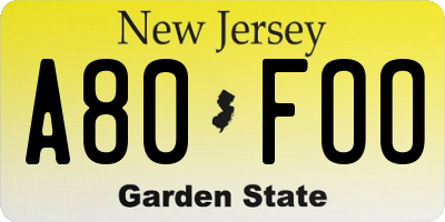 NJ license plate A80FOO