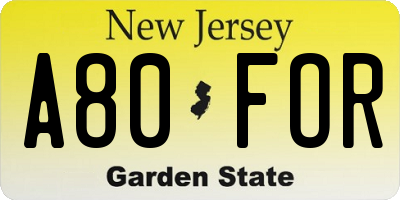 NJ license plate A80FOR