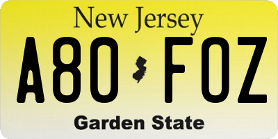 NJ license plate A80FOZ