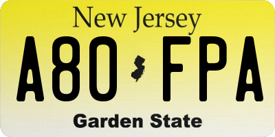 NJ license plate A80FPA