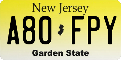 NJ license plate A80FPY