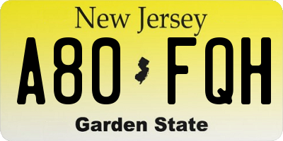 NJ license plate A80FQH