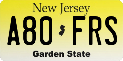 NJ license plate A80FRS