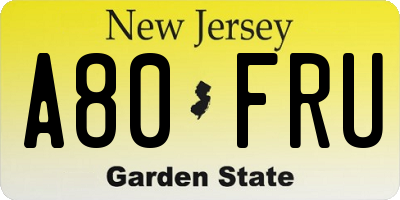 NJ license plate A80FRU