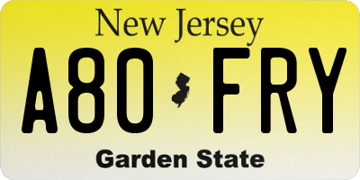 NJ license plate A80FRY