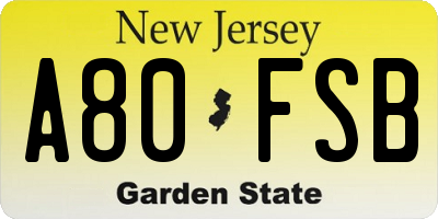 NJ license plate A80FSB