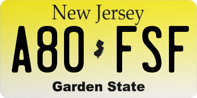 NJ license plate A80FSF