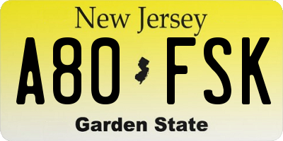 NJ license plate A80FSK