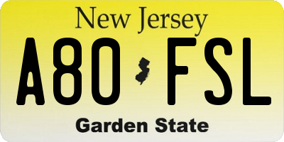 NJ license plate A80FSL