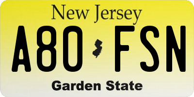 NJ license plate A80FSN