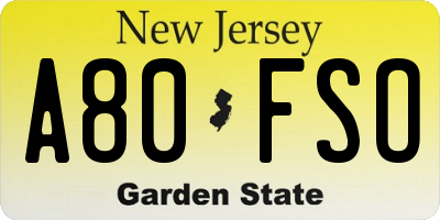 NJ license plate A80FSO