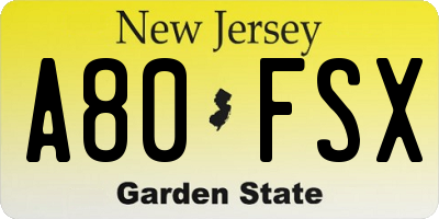 NJ license plate A80FSX