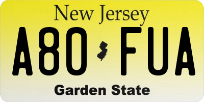 NJ license plate A80FUA