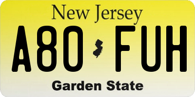NJ license plate A80FUH