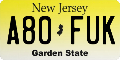 NJ license plate A80FUK