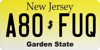 NJ license plate A80FUQ