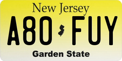 NJ license plate A80FUY