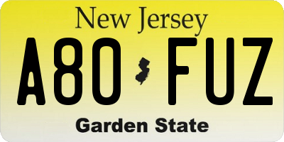 NJ license plate A80FUZ