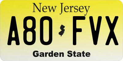 NJ license plate A80FVX