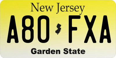NJ license plate A80FXA